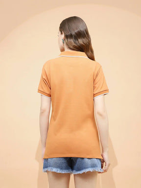 Light Rust Cotton Blend Regular Fit T-Shirt For Women