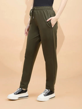 Olive Green Cotton Blend Regular Fit Lower For Women