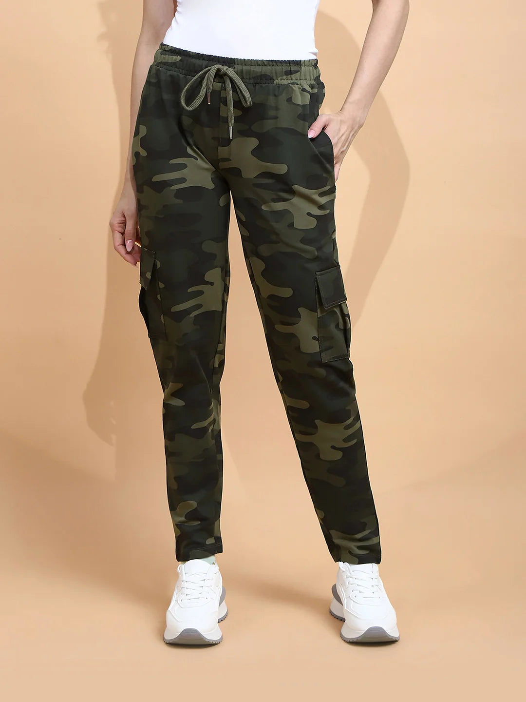 Camo Cotton Blend  Regular Fit Cargo For Women