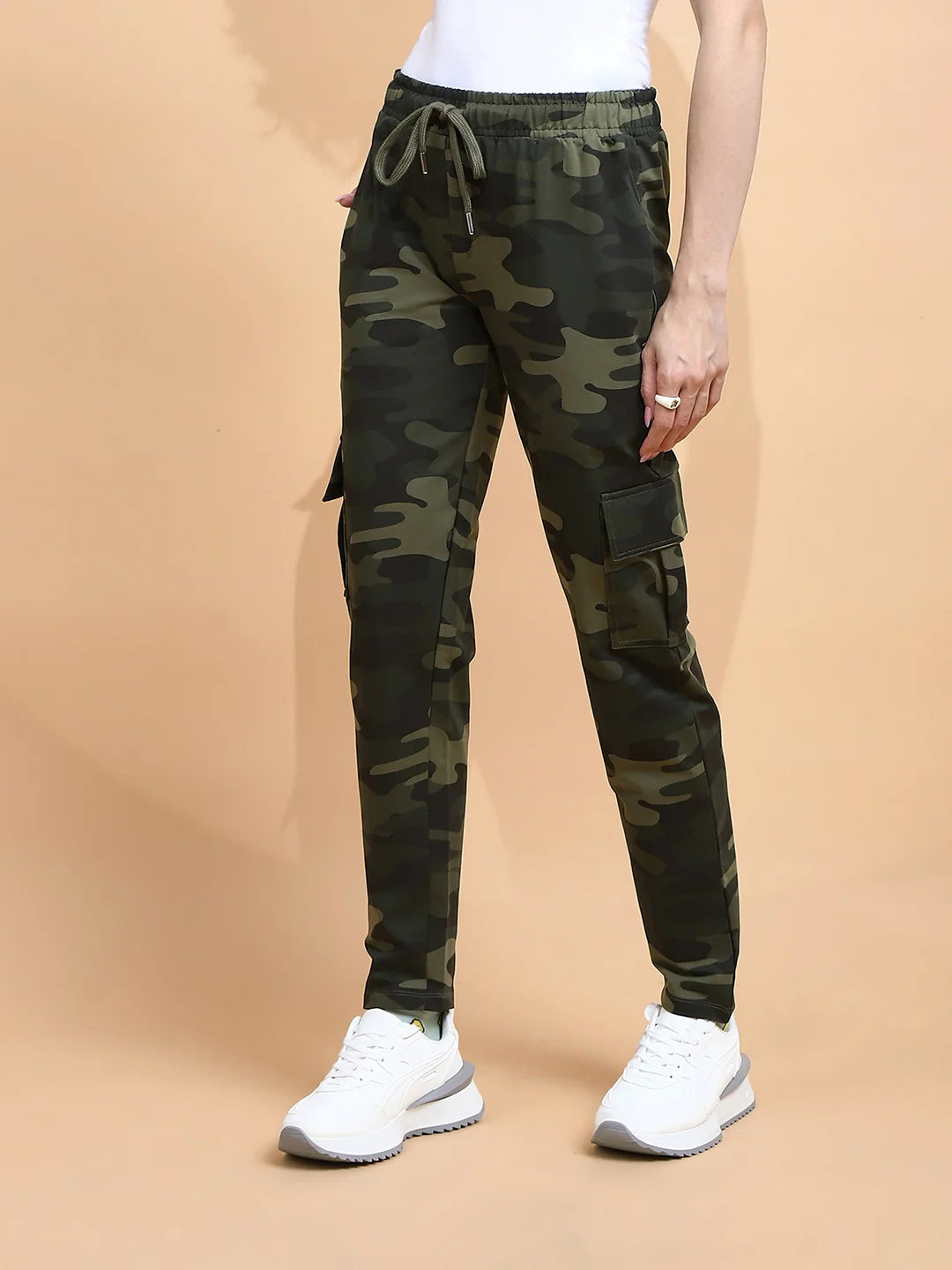 Camo Cotton Blend  Regular Fit Cargo For Women