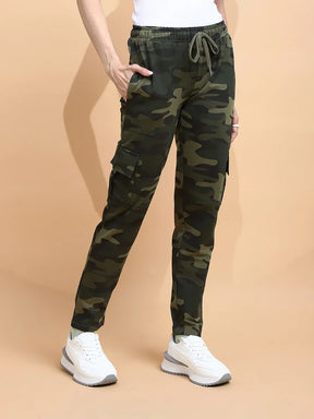 Camo Cotton Blend  Regular Fit Cargo For Women