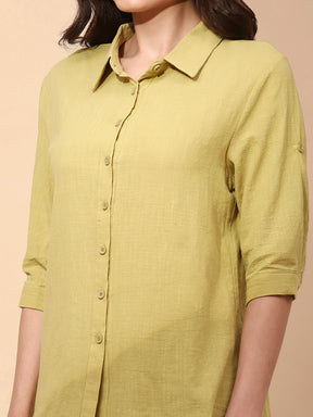 Light Olive Cotton Regular Fit Shirt For Women