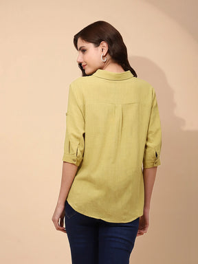 Light Olive Cotton Regular Fit Shirt For Women