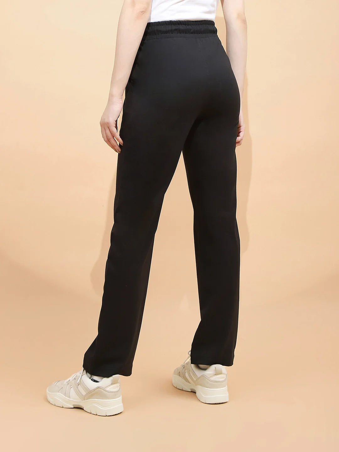 Black Cotton Blend Regular Fit Lower For Women