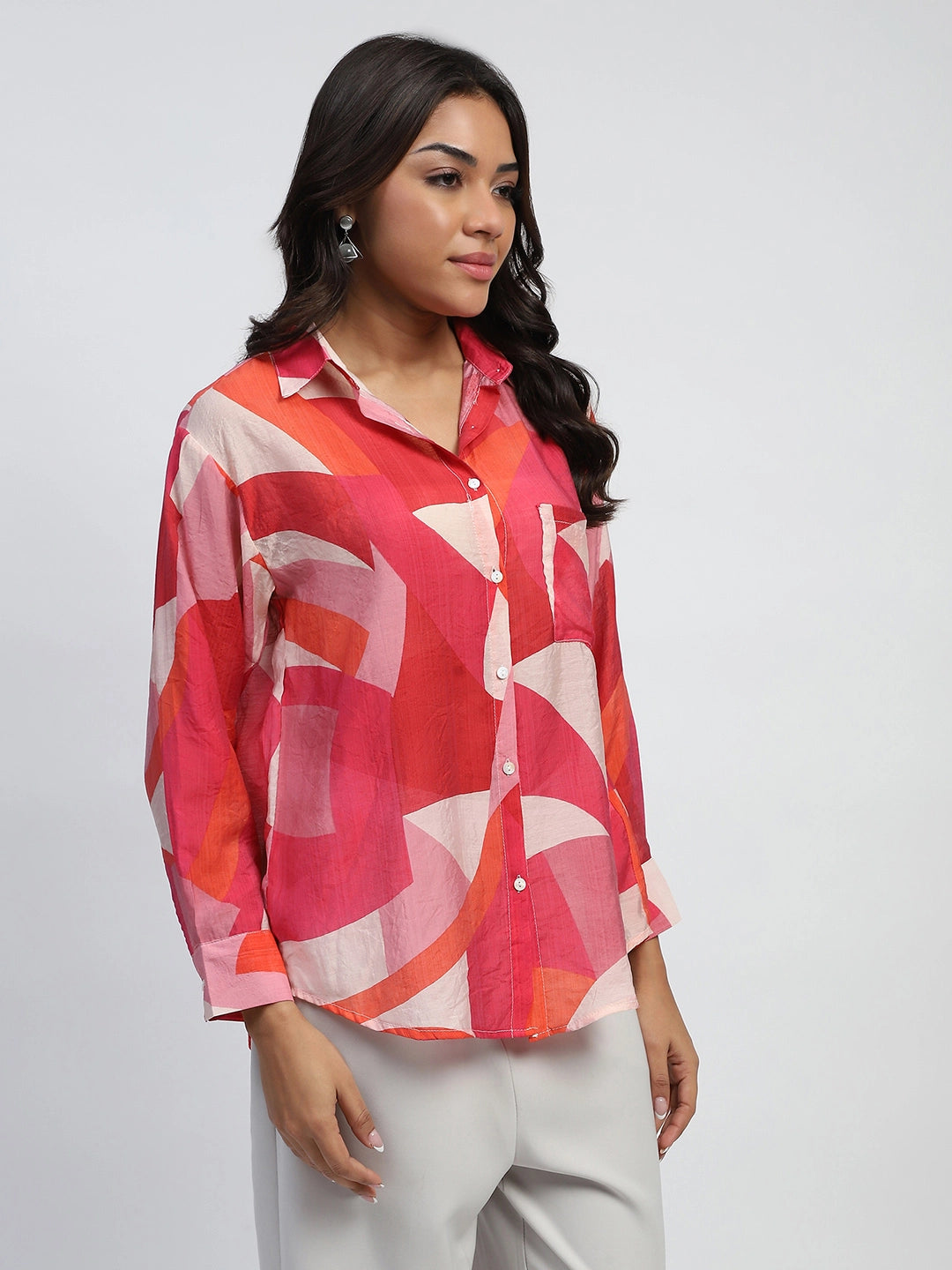 Multi-Red Abstract Print Rayon Blend Regular Fit Shirt