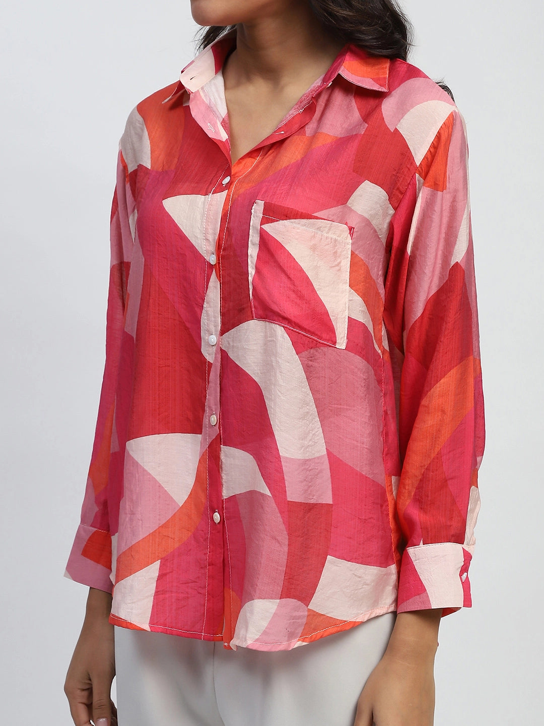 Multi-Red Abstract Print Rayon Blend Regular Fit Shirt