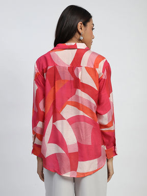 Multi-Red Abstract Print Rayon Blend Regular Fit Shirt