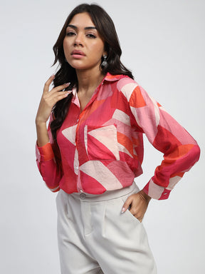 Multi-Red Abstract Print Rayon Blend Regular Fit Shirt