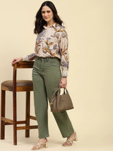 Brown Tropical Print Rayon Blend Relaxed Fit Shirt