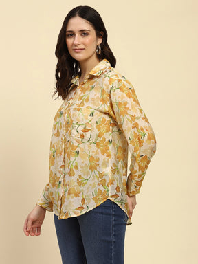 Yellow Tropical Print Rayon Blend Relaxed Fit Shirt