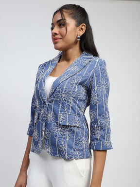 Blue Thread Embroidery Cotton Regular Fit Coat