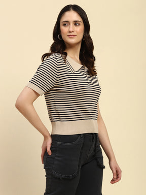 Natural Stripes Pattern Viscose Boxy Fit Top