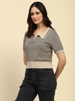 Natural Stripes Pattern Viscose Boxy Fit Top