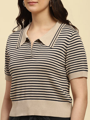 Natural Stripes Pattern Viscose Boxy Fit Top