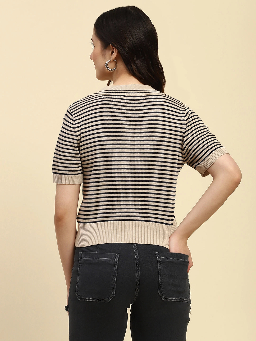 Natural Stripes Pattern Viscose Boxy Fit Top