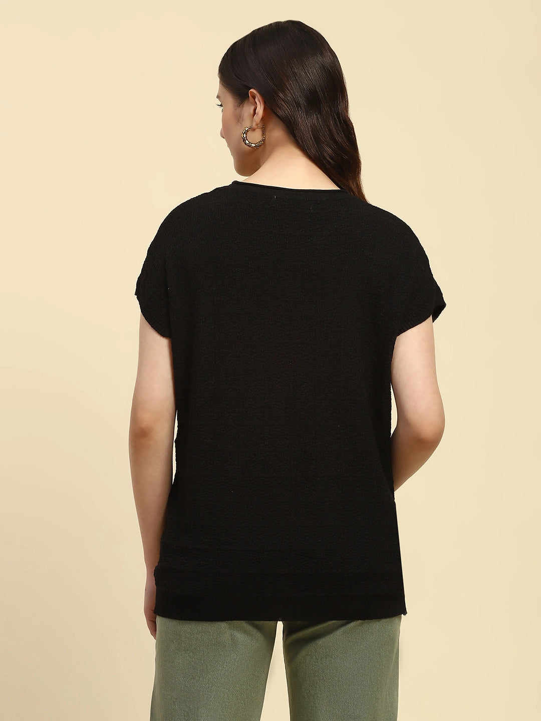 Black Textured Pattern Viscose Boxy Fit Top