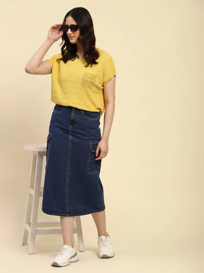 Mustard Textured Pattern Viscose Boxy Fit Top