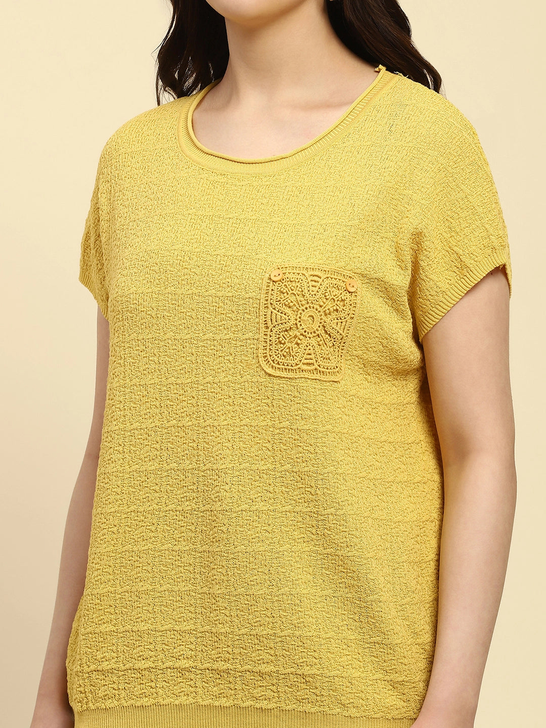 Mustard Textured Pattern Viscose Boxy Fit Top