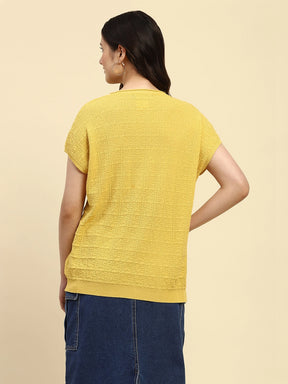 Mustard Textured Pattern Viscose Boxy Fit Top