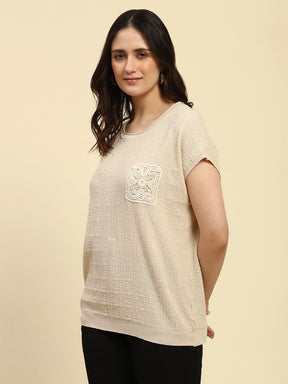 Natural Textured Pattern Viscose Boxy Fit Top