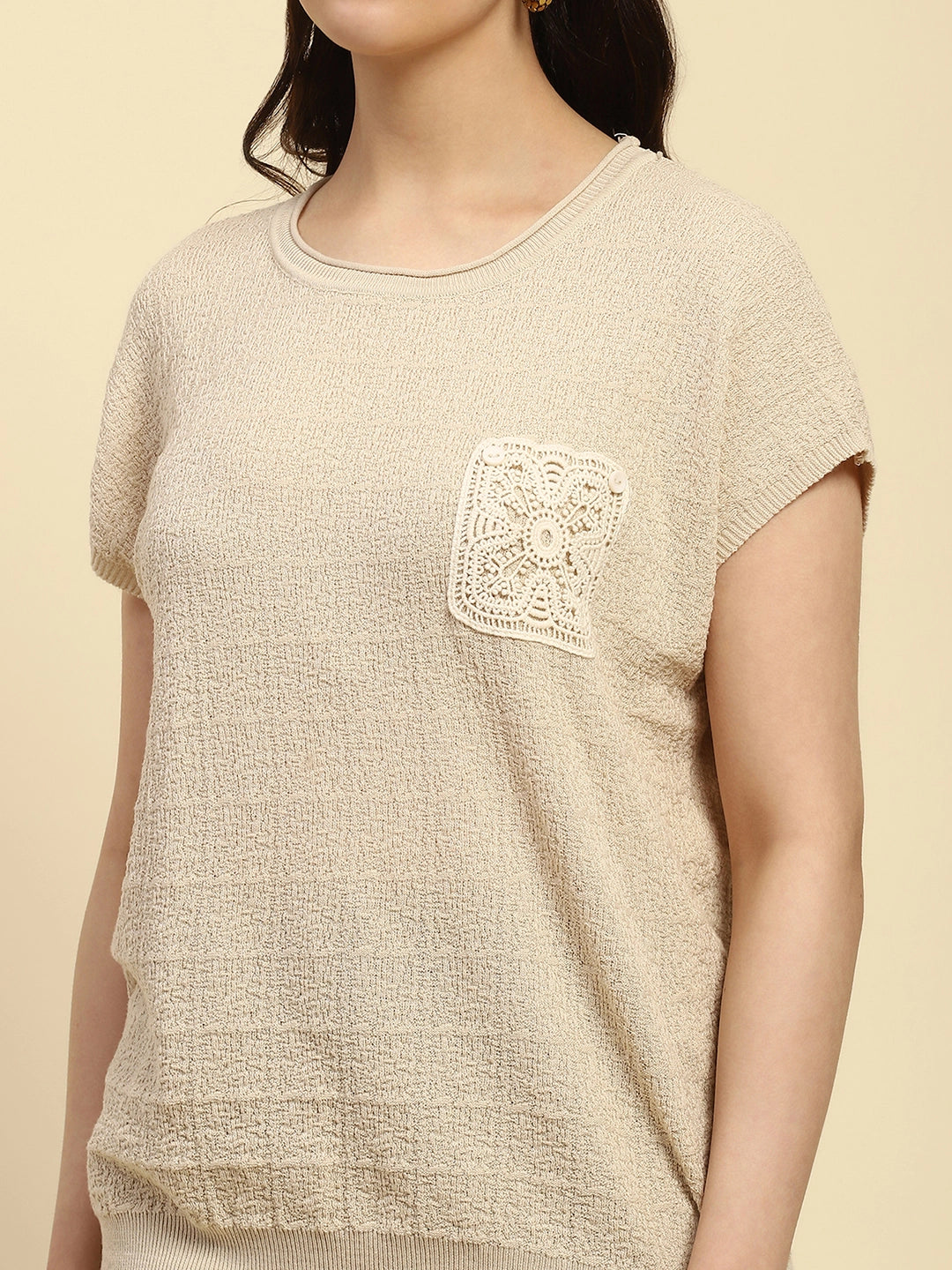 Natural Textured Pattern Viscose Boxy Fit Top