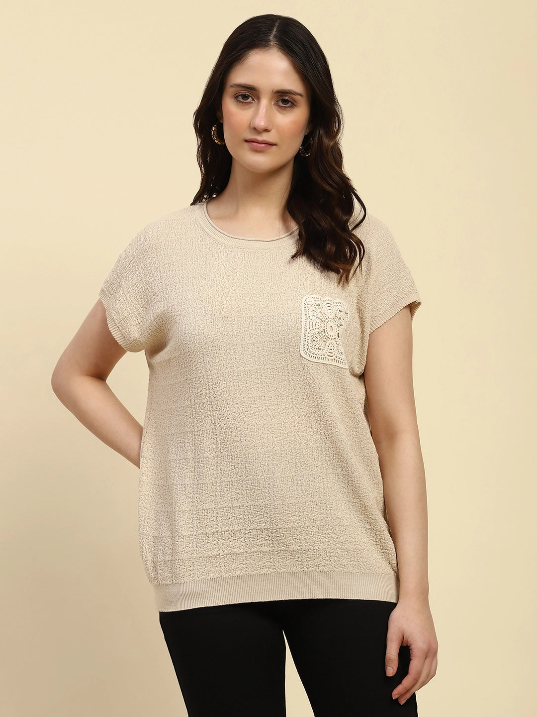 Natural Textured Pattern Viscose Boxy Fit Top