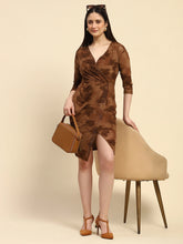 Brown Embellishment Poly Blend Slim Fit Dress