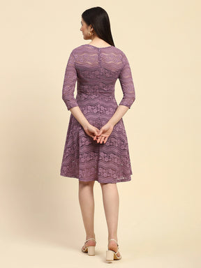 Purple Lace Floral Pattern Poly Blend Regular Fit Dress