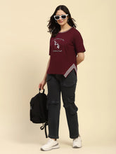 Wine Embroidered Cotton Relaxed Fit Top