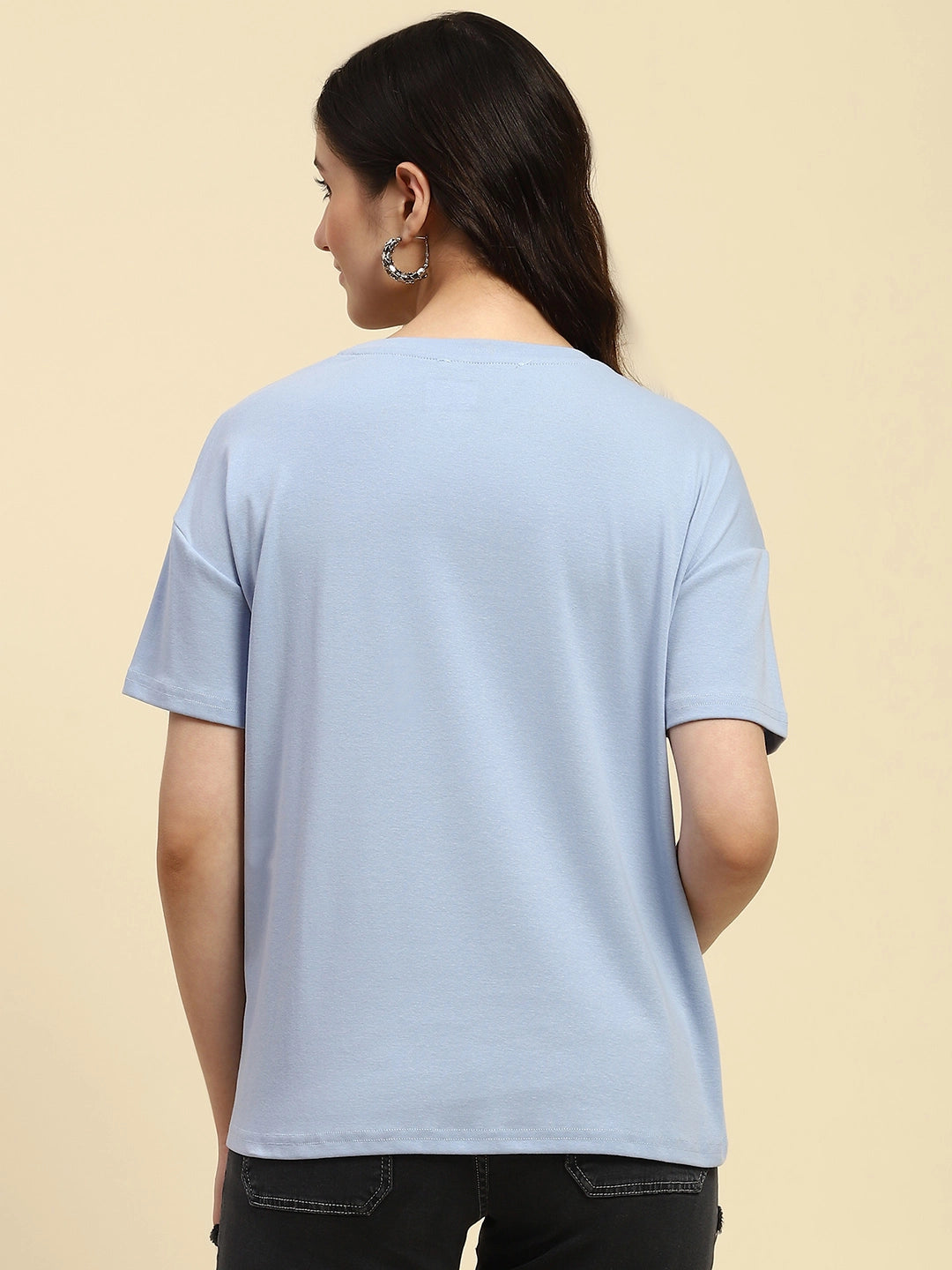 Sky Blue Embroidered Cotton Loose Fit Top