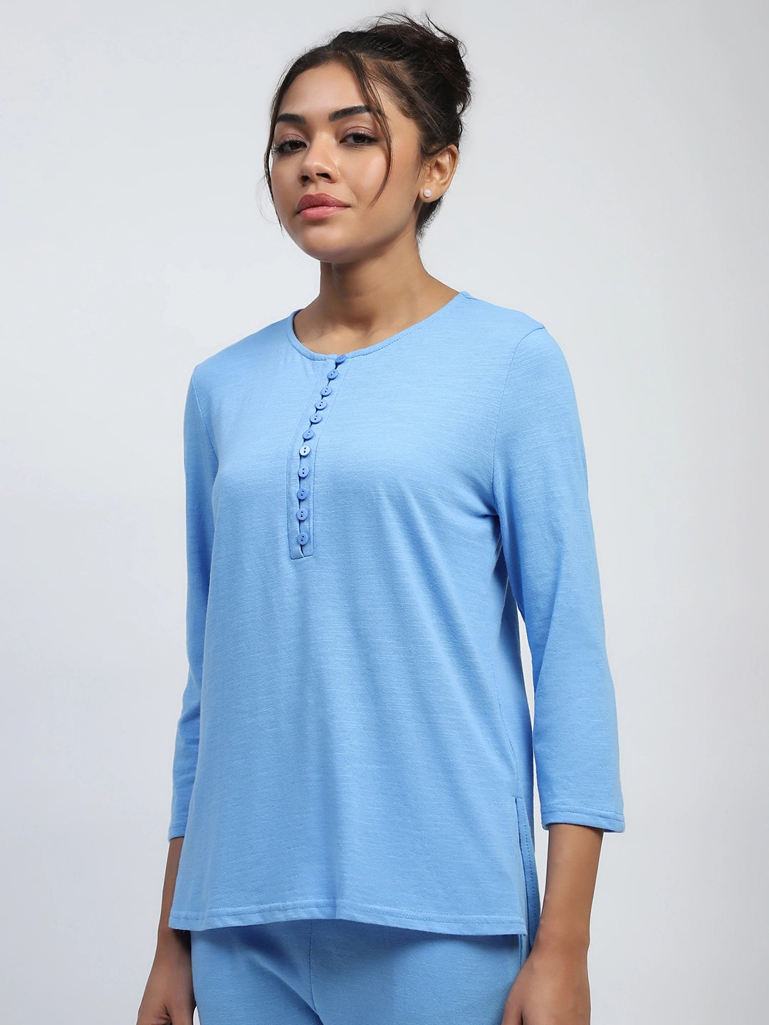 Blue Solid Polycotton Relaxed Fit Lounge Wear