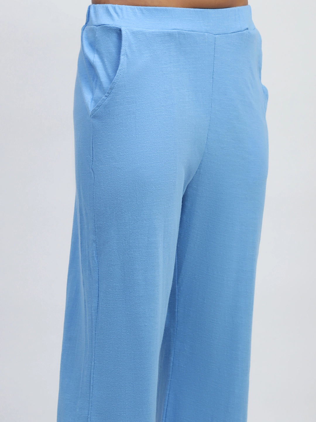 Blue Solid Polycotton Relaxed Fit Lounge Wear