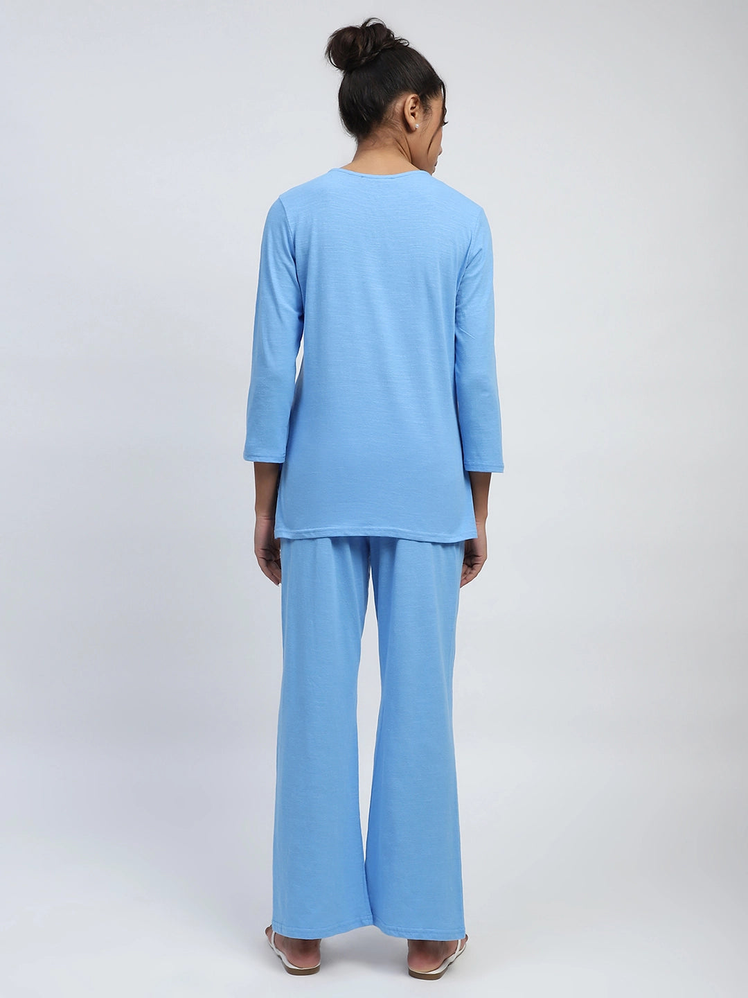 Blue Solid Polycotton Relaxed Fit Lounge Wear