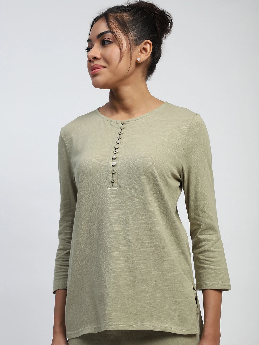 Green Solid Polycotton Relaxed Fit Lounge Wear