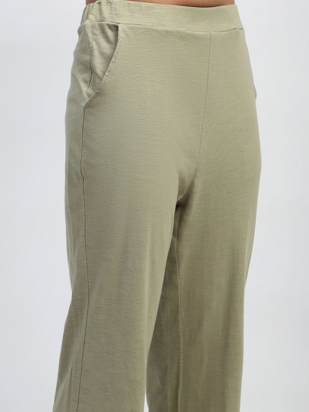 Green Solid Polycotton Relaxed Fit Lounge Wear