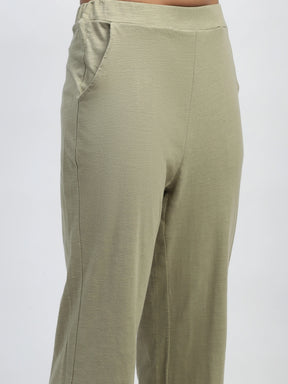 Green Solid Polycotton Relaxed Fit Lounge Wear