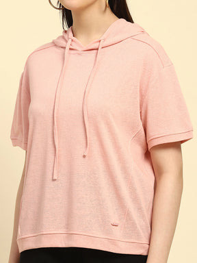 Pink Solid Cotton Blend Relaxed Fit Top