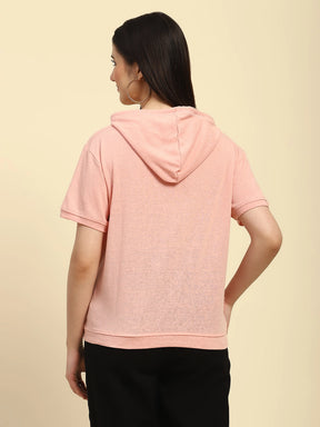 Pink Solid Cotton Blend Relaxed Fit Top