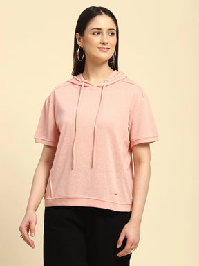 Pink Solid Cotton Blend Relaxed Fit Top