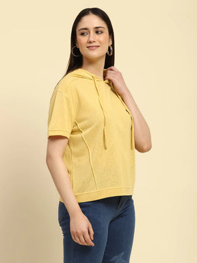 Yellow Solid Cotton Blend Relaxed Fit Top