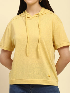 Yellow Solid Cotton Blend Relaxed Fit Top