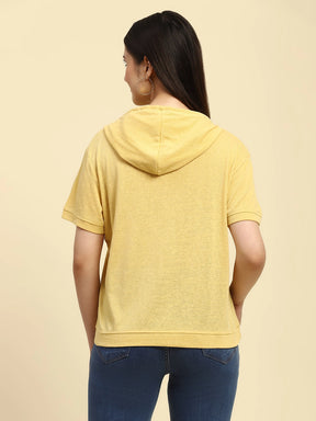 Yellow Solid Cotton Blend Relaxed Fit Top