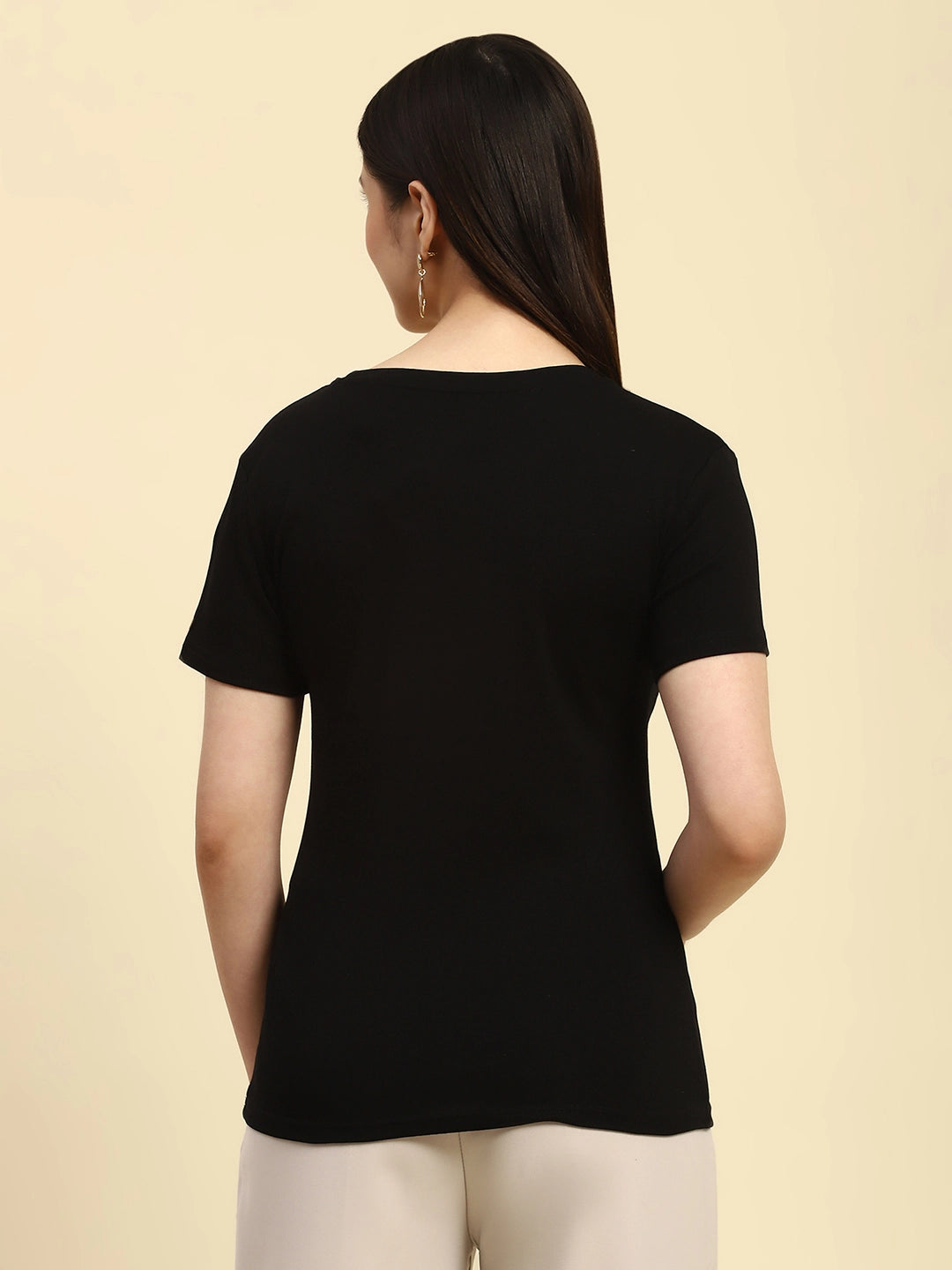 Black Embroidered Cotton Regular Fit Top