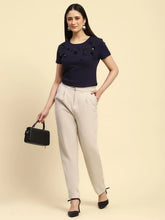 Navy Embroidered Cotton Regular Fit Top