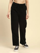 Black Solid Cotton Linen Relaxed Fit Lower