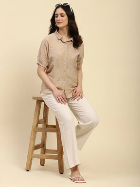 Natural Solid Cotton Linen Relaxed Fit Lower