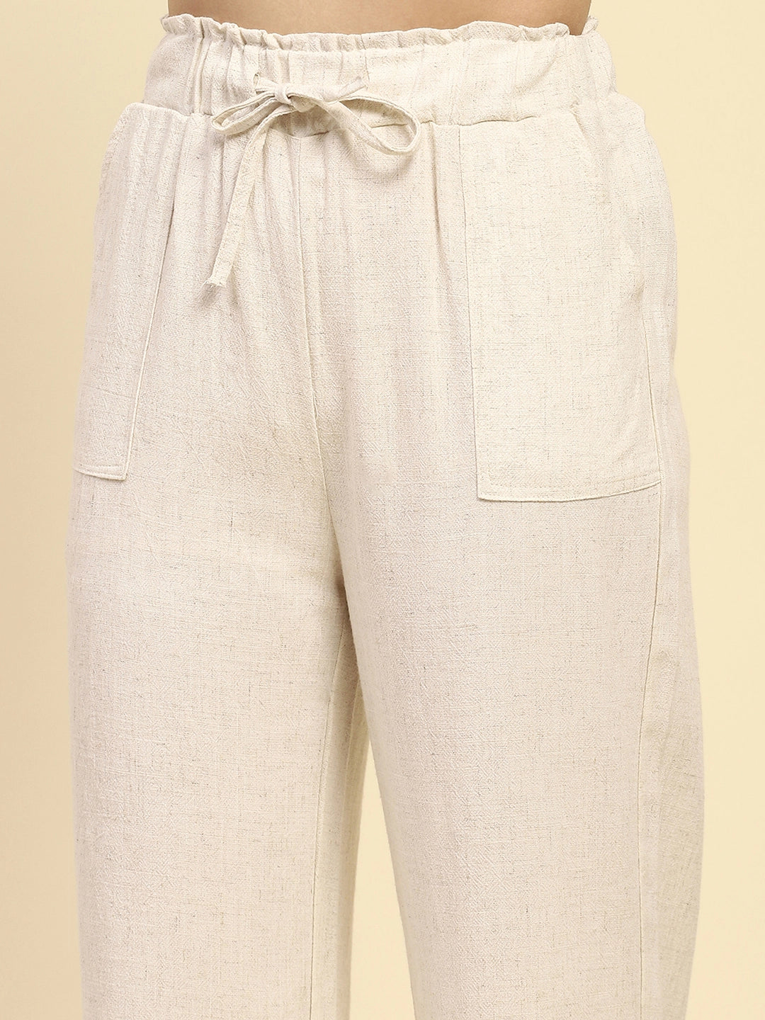 Natural Solid Cotton Linen Relaxed Fit Lower