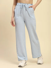 Pastel Blue Solid Cotton Linen Relaxed Fit Lower