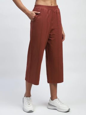 Brown Solid Cotton Relaxed Fit Lower