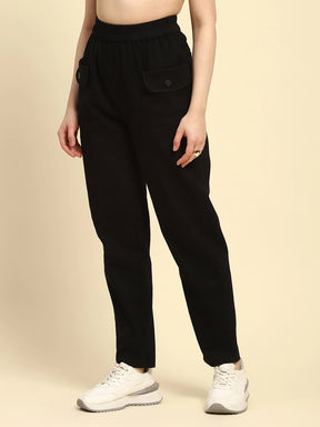 Black Textured Cotton Regular Fit Trouser